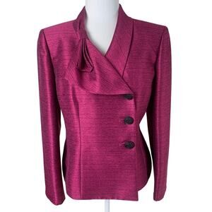 Vintage Kasper Petite Sz 14P Shimmer Blazer Bow Front Asymmetric Jacket Pink